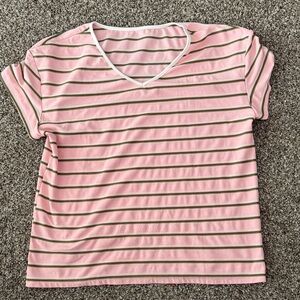 Pink Striped V-Neck T-Shirt — Soft & Casual